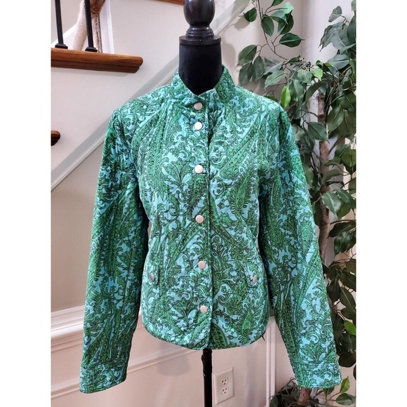 Charter Club Women Green & Blue Cotton Long Sleeve Buttons Front Jacket Size XL - Picture 14 of 14